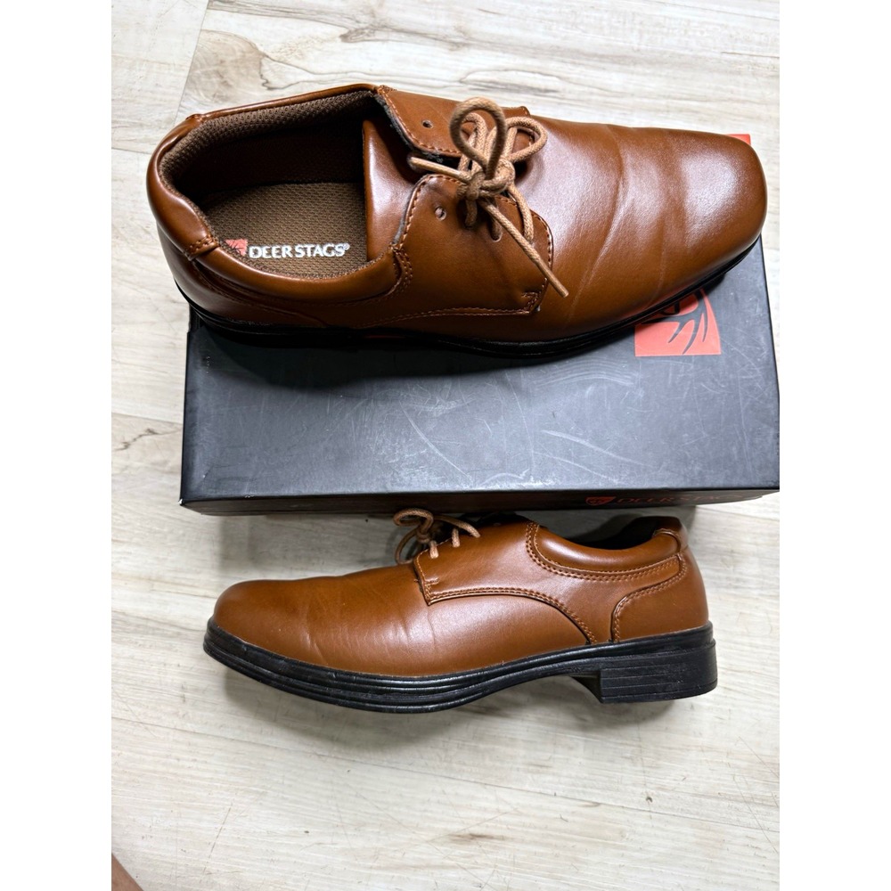 Deer Stags Blazing Boys Brown Square Toe Faux Leather Lace-Up Derby 6M